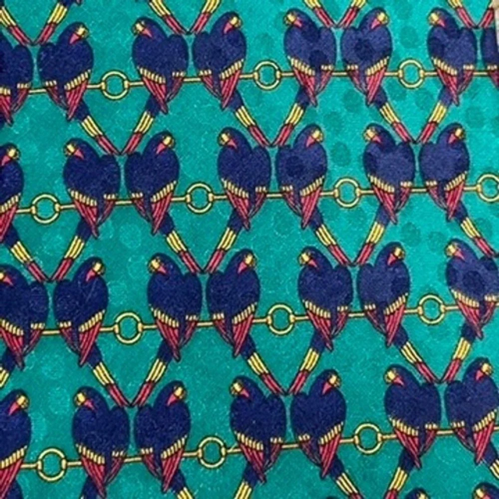 Paul Fredrick Silk Tie Mens Teal Green Parrot Bird‎ Italy Fabric Maximalist Bold